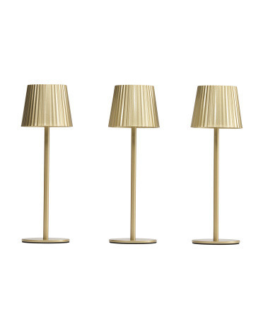 3Pk Outdoor Weather Safe Fluted Table Lamps Set, Gold | TJ Maxx