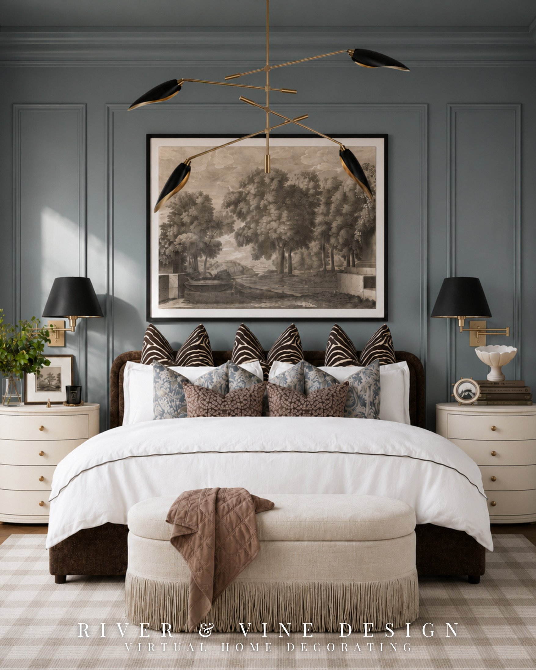 If your bedroom feels flat, do not add more color—add more contrast.

This room works because every layer has a different visual weight: crisp white bedding, soft blue florals, bold animal print, warm brown velvet, and a quiet plaid rug underneath it all. The palette stays restrained, but the mix of pattern, texture, and scale keeps it from feeling predictable.

A simple formula to borrow: start with solid bedding, add one medium-scale print, introduce one bolder pattern, then repeat the darkest color in at least three places. Here, the brown headboard, pillows, and throw make the entire room feel intentional.

Would you keep the animal print pillows or swap them for something more subtle?

layered bedroom decor, modern traditional bedroom, blue and brown bedroom, patterned throw pillows, upholstered bed, plaid area rug, classic bedroom design, collected interiors

This post contains affiliate links, which means I may earn a commission at no additional cost to you.

#bedroomdecor #bedroomdesign #traditionalinteriors #moderntraditional #layeredinteriors #homeinspiration 

 #LTKHome