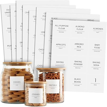 Talented Kitchen 144 Pantry Labels for Containers, Food Storage, Preprinted Black All Caps Fine L... | Amazon (US)
