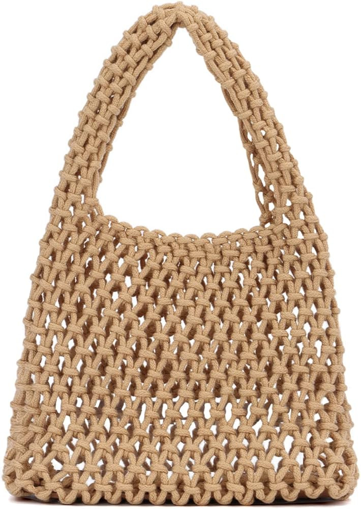 Small Crochet Tote Bag for Women Summer Mesh Woven Handbags Beach Hobo Bag | Amazon (US)