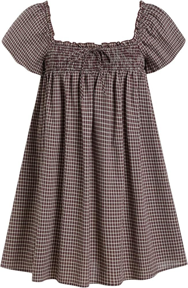 CIDER Womens Cotton Blend Gingham Shirred High Rise Mini Dress | Amazon (US)
