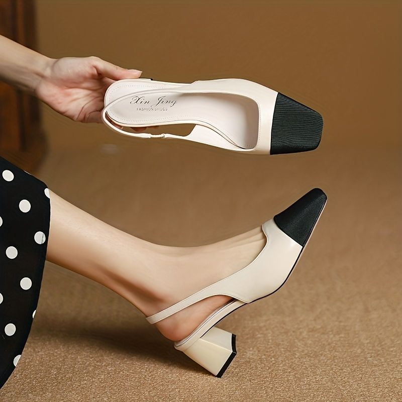 Talons Épais Colorblock Pour Femmes Escarpins Élégants Enfiler Bout Carré Escarpins Bride Arr... | Temu Affiliate Program