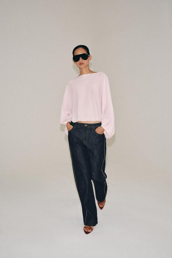 Zara - Knit Volume Sleeve Top - Mid-Ecru - S - Woman | Zara AU