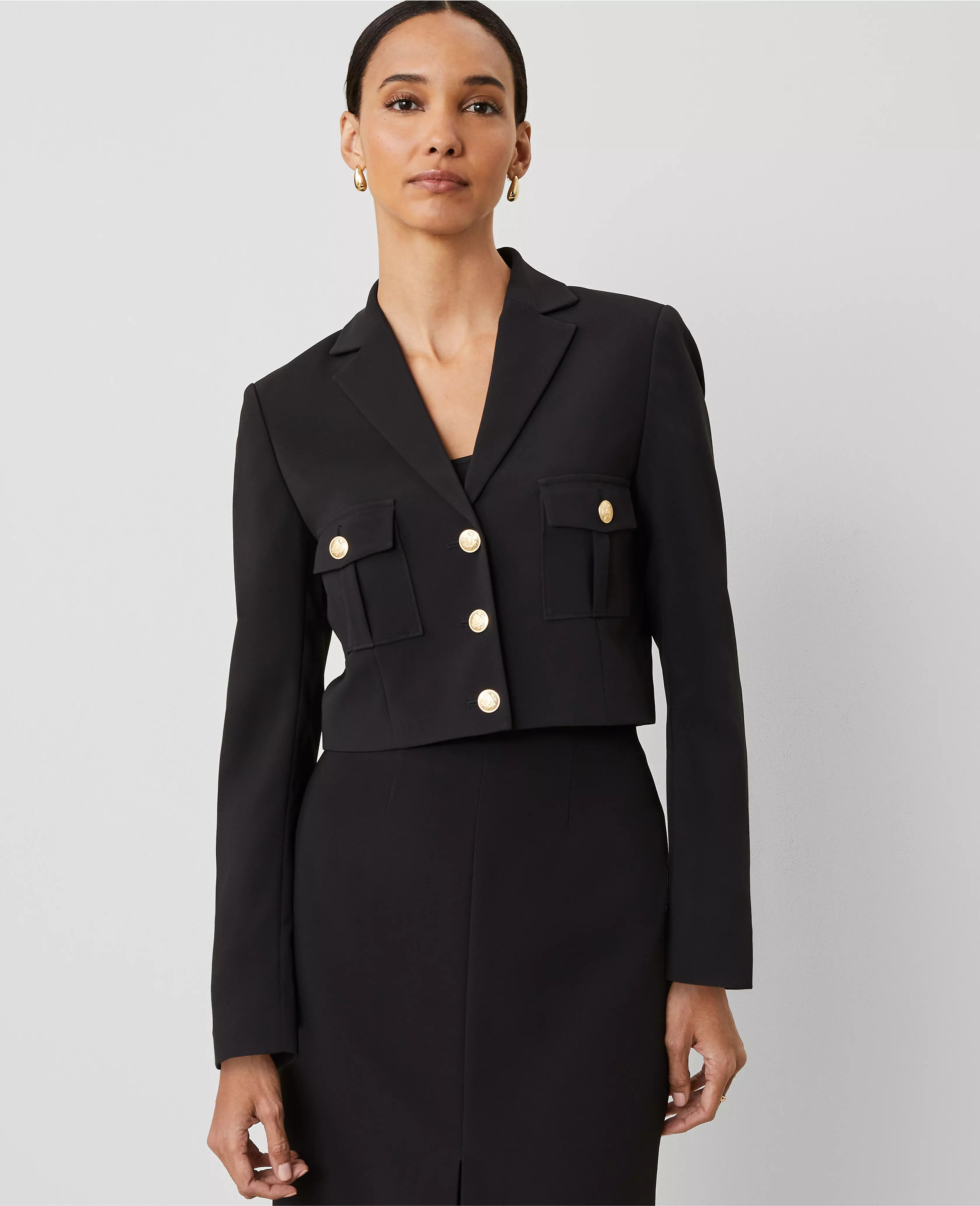 The Petite Military Blazer Jacket in Fluid Crepe | Ann Taylor