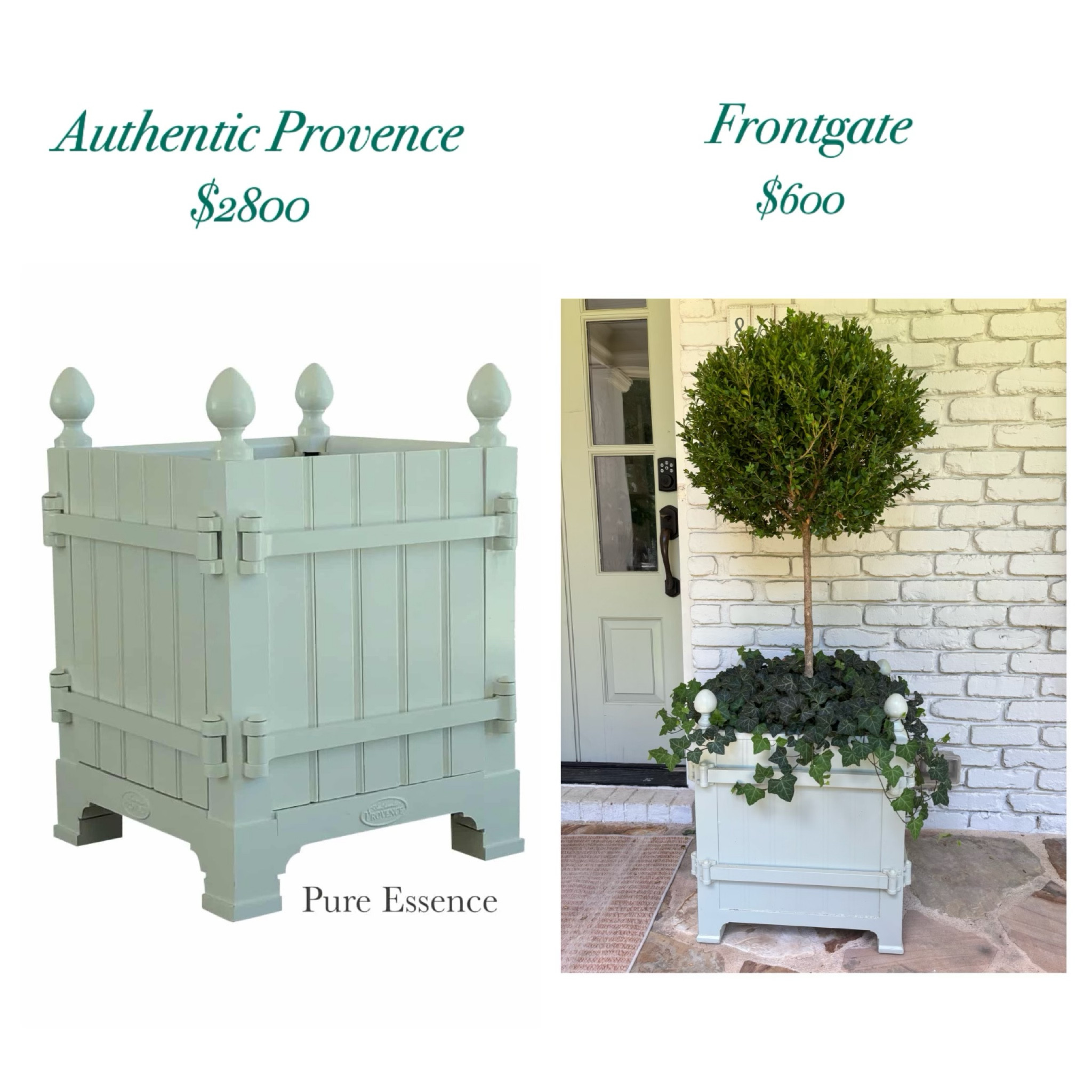 Outdoor planters are pricy, but I feel like if you’re investing in them – this classic one from frontgate is the best overall bang for your buck. It is not the cheapest, but it is also not the most expensive and it resembles the $$$$$ famous outdoor French planters. I spray painted mine the same color as my shutters (Vert De Terre) and am even more of a fan. Of note, the larger size( 27”)  is available to ship early next week.  