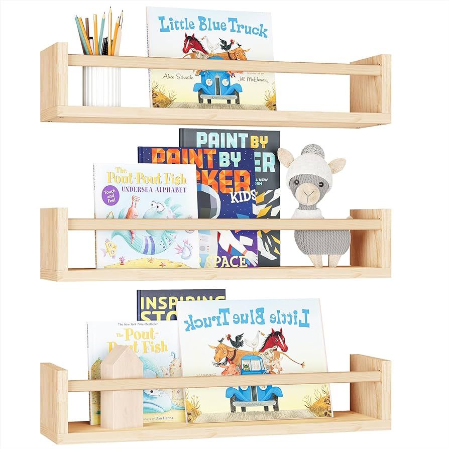 Fixwal Floating Wall Bookshelves, Baby Nursery Decor, 16.5 Inch Solid Wood Shelves for Books, Toy... | Amazon (US)
