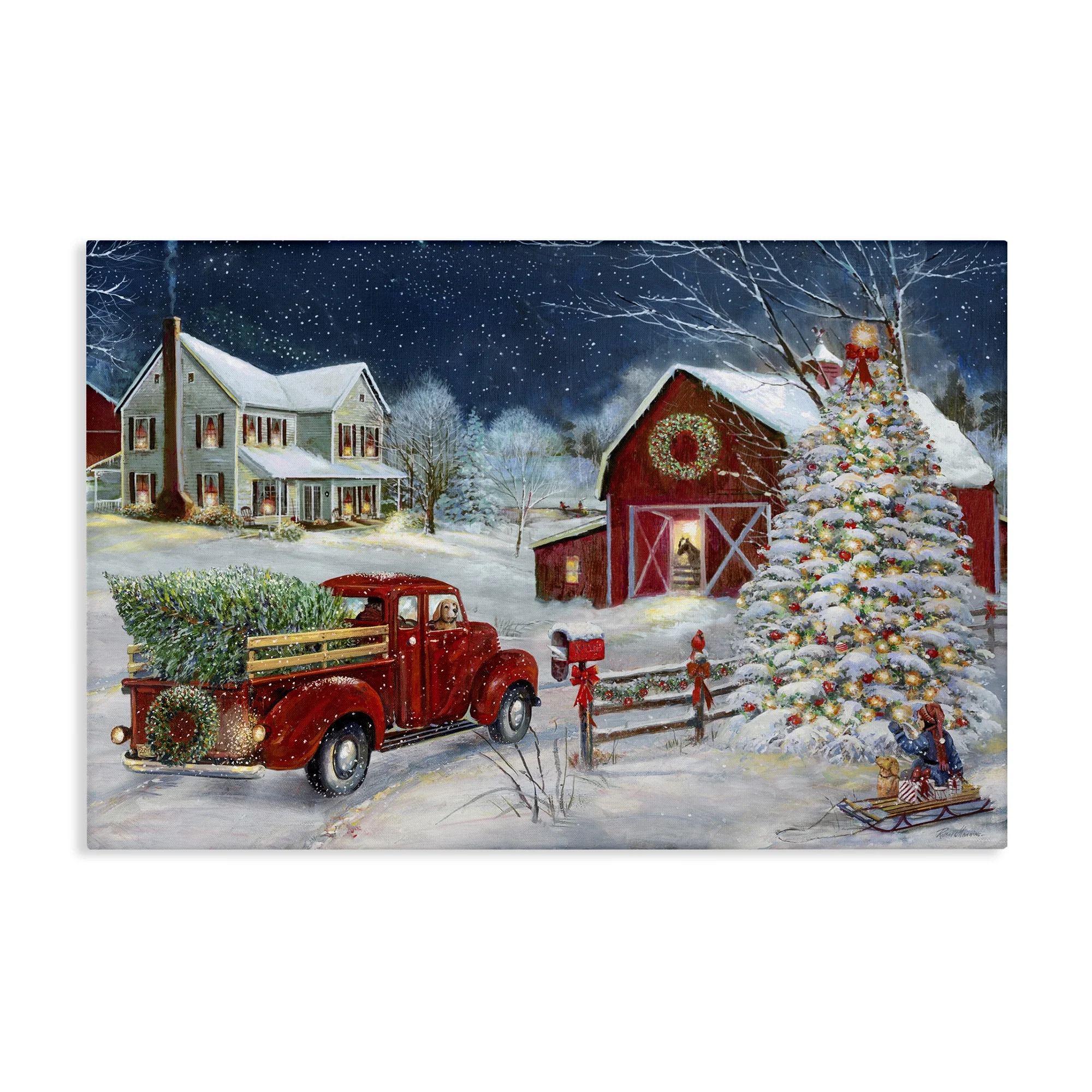 Stupell Industries Snowy Winter Farmhouse Holiday Painting Gallery Wrapped Canvas Art Prints Wall... | Walmart (US)