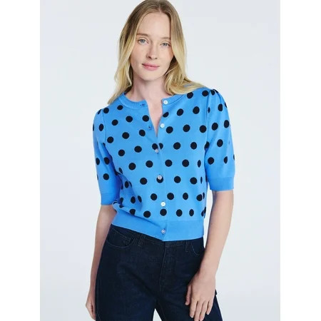 Free Assembly Women's Cardigan Sweater with Short Puff Sleeves, Lightweight, Sizes XS-XXL | Walmart (US)
