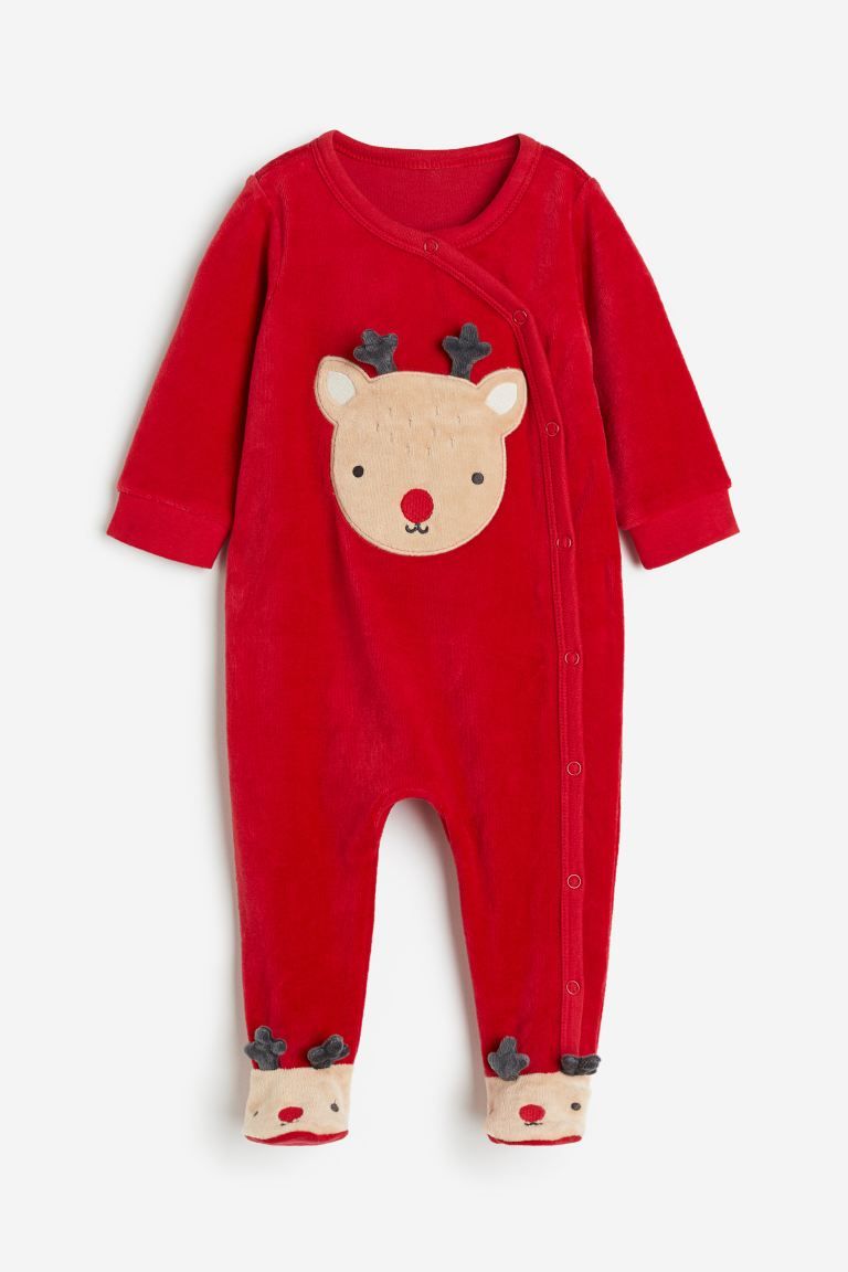 Pijama entero de velour con pies cubiertos - Rojo/Reno - NIÑOS | H&M ES | H&M (FR & ES & IT)