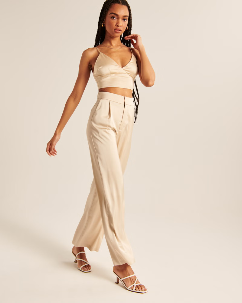 Satin Tailored Wide Leg Pants | Abercrombie & Fitch (US)