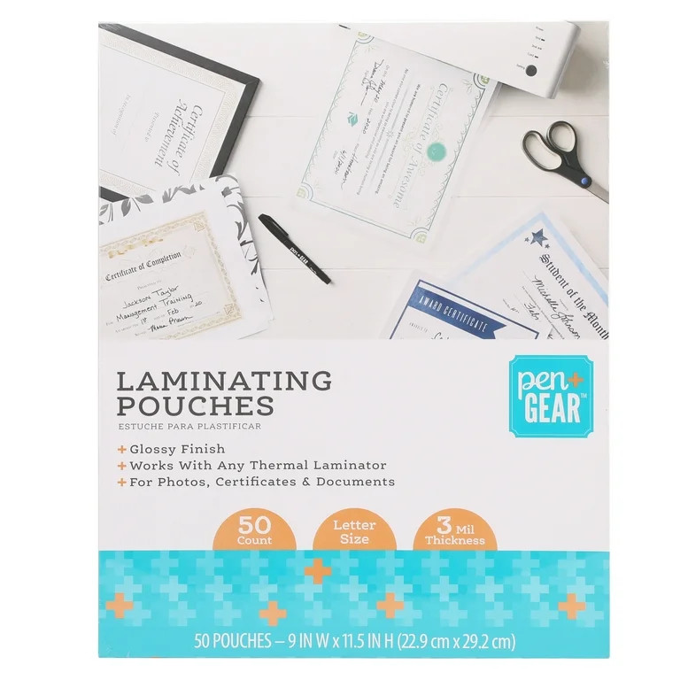 Pen + Gear Thermal Laminating Pouches, 9" x 11.5", Material: PET, 3 Mil, 50 Count, Model No.KK388... | Walmart (US)
