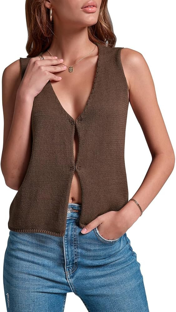 YELLOOP Knit Tank Tops Y2k Tie Front Vests Sleeveless Sweater Top Old Money Clothes Summer Womens... | Amazon (US)