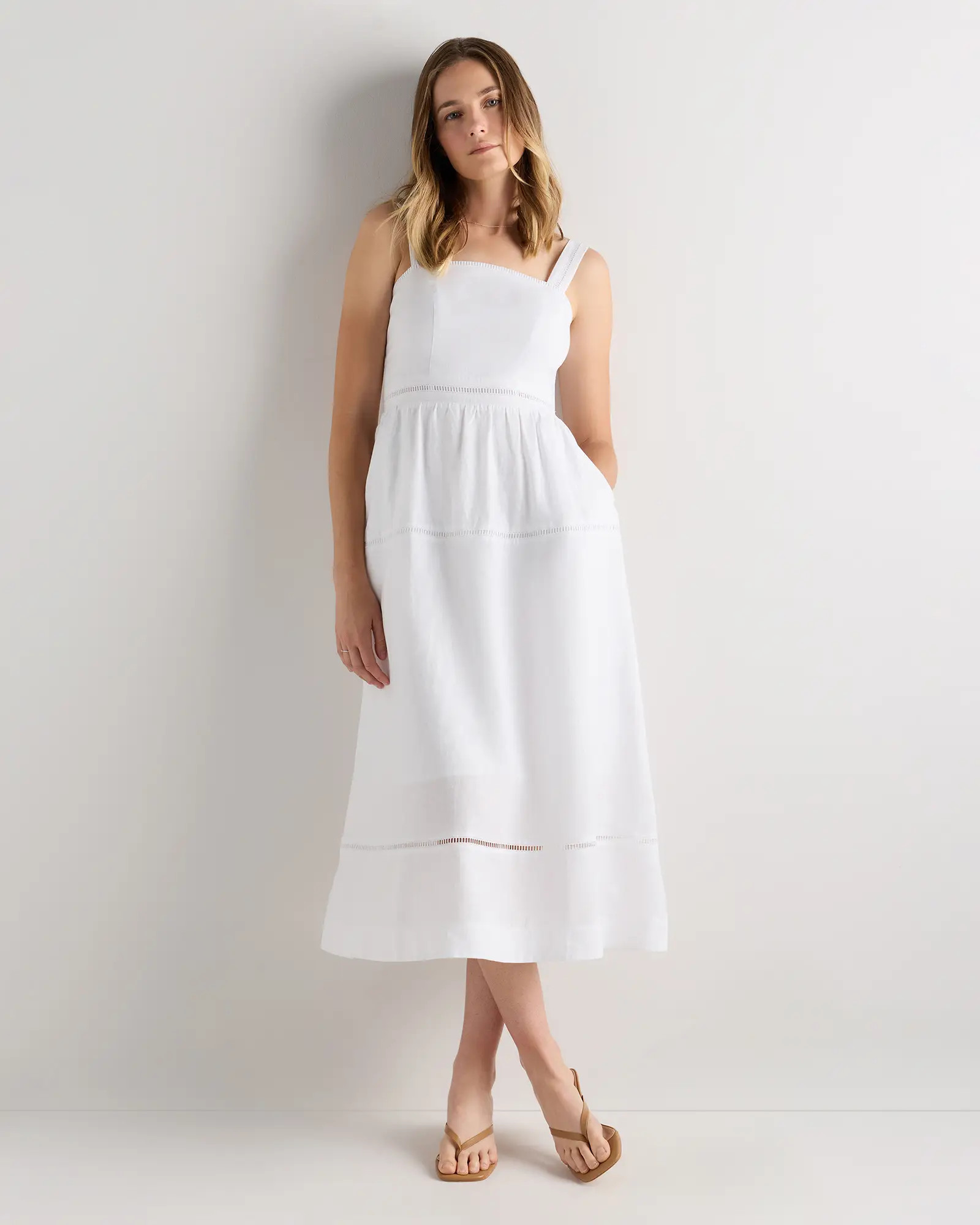 100% European Linen Ladder Stitch Midi Dress | Quince