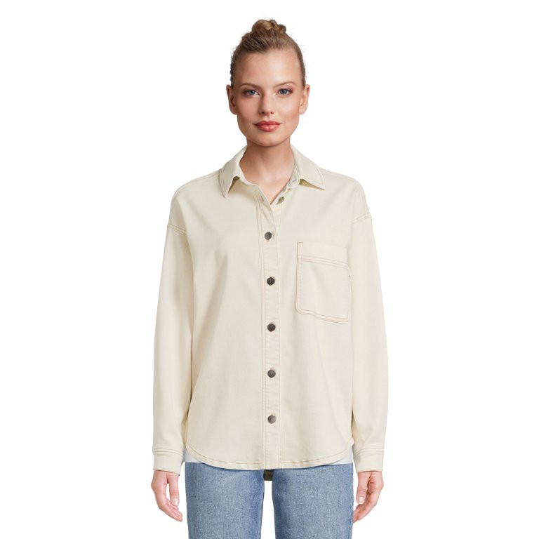 No Boundaries Juniors' Knit Shacket with Long Sleeves, Sizes XS-XXXL | Walmart (US)