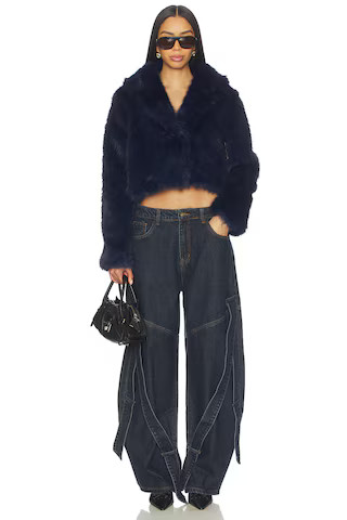 x REVOLVE Madame Faux Fur Jacket in Navy | Revolve Clothing (Global)