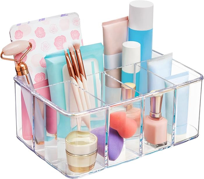 STORi 5-Compartment Clear Plastic Organizer | Rectangular Divided Makeup and Vanity Storage Bin a... | Amazon (US)