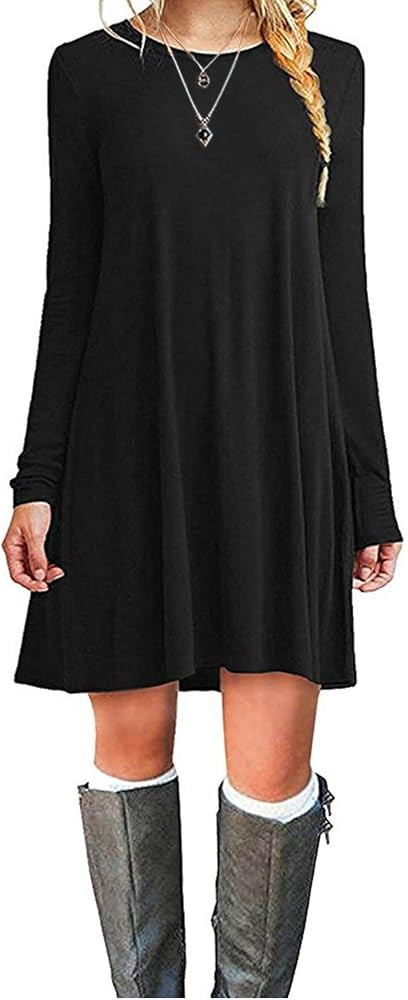 MOLERANI Women's Casual Plain Simple Long Sleeve T-Shirt Loose Dress | Amazon (US)