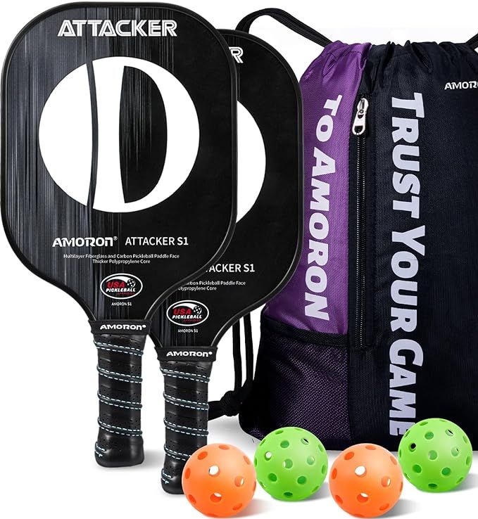 Pickleball Paddles Set, USAPA Approved Multilayer Fiberglass and Carbon Face, 25% Thicker PP Core... | Amazon (US)