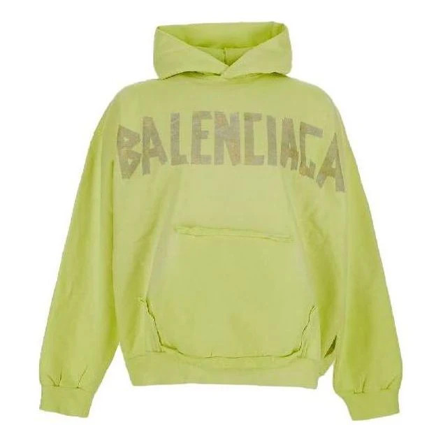 Balenciaga Tape Type Ripped Pocket Hoodie Oversized 'Fluo Yellow' | KICKS CREW