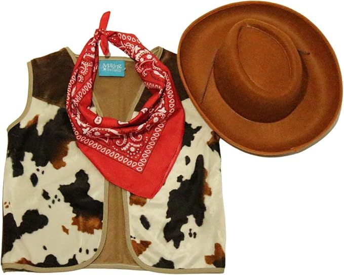 Making Believe Kids Western Rodeo Cowboy or Cowgirl Classic Costume Set - Vest, Brown Hat, Bandan... | Amazon (US)