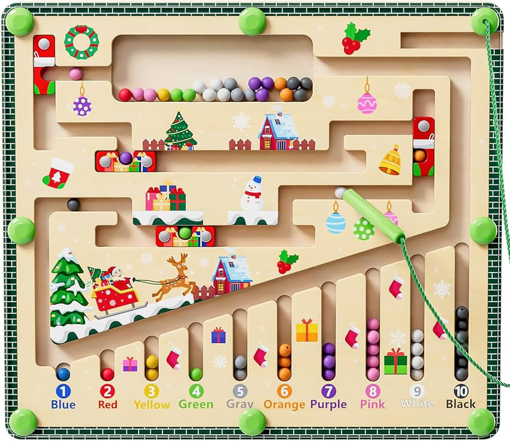 Magnetic Color and Number Maze, Montessori Toys for 3+ Year Old, Wooden Puzzle Activity Board, Le... | Amazon (US)