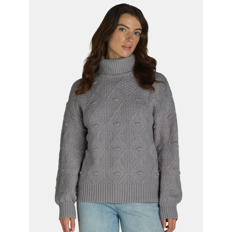 Time and Tru Women's and Women's Plus Bobble Knit Turtleneck Sweater, Midweight, Size XS-4X | Walmart (US)