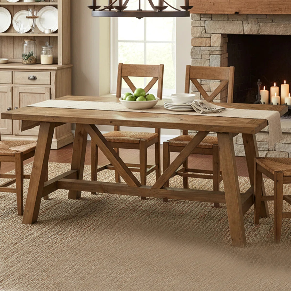 American Rustic Rectangular Pine 63" Solid Wood Dining Table For 4-6 People For Kitchen, Dining R... | Wayfair North America