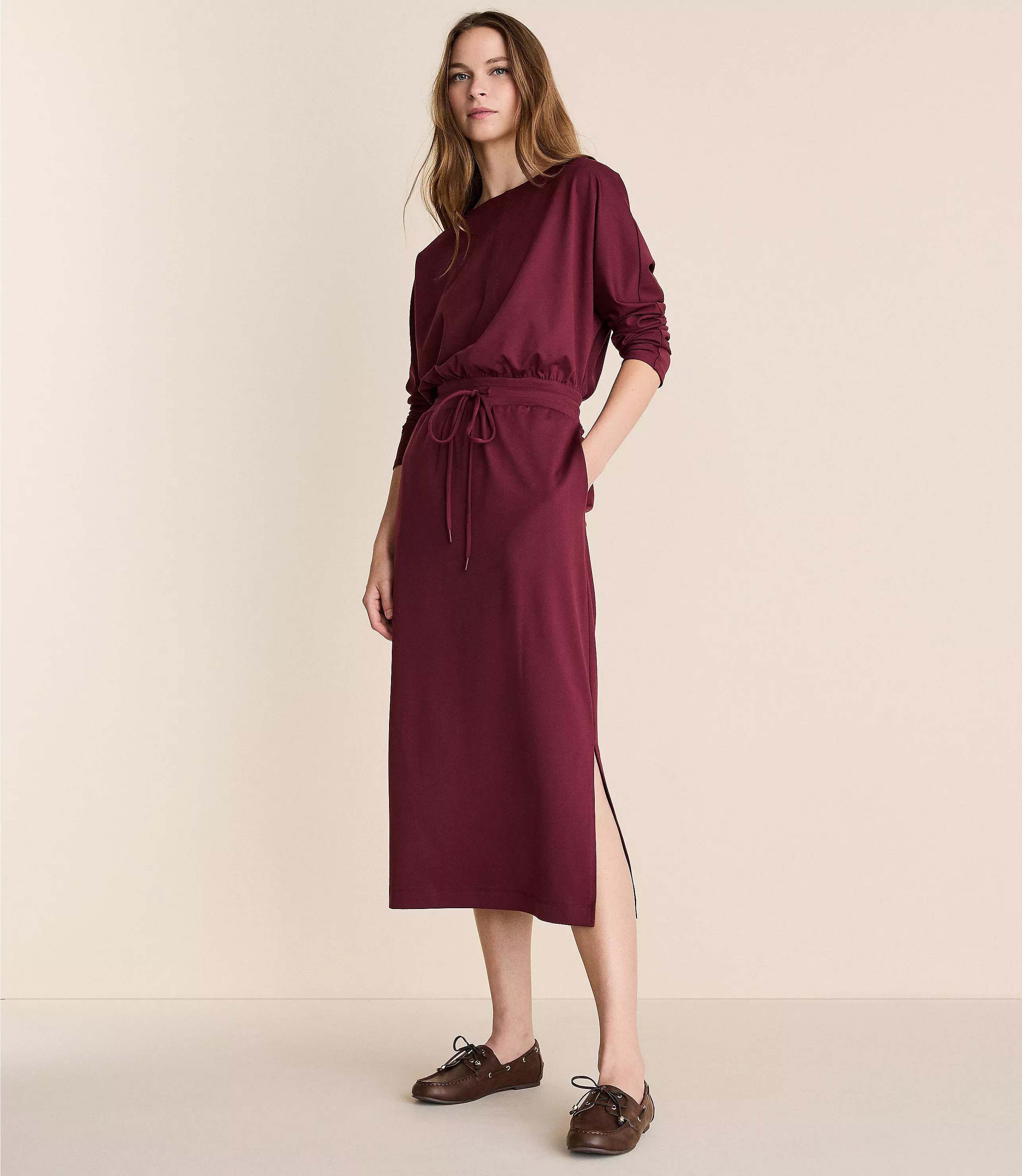 Lou & Grey Brushedsoft Boatneck Midi Pocket Dress | LOFT
