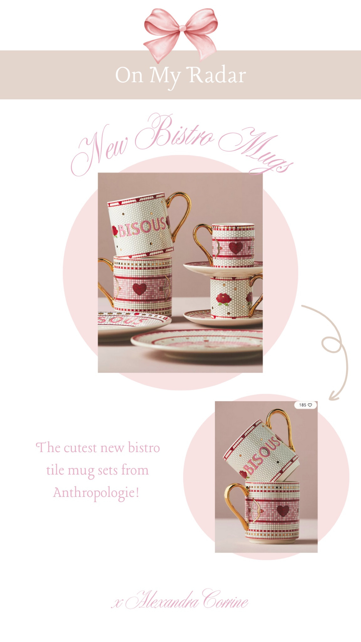 New Anthropologie bistro tile designs 🤍🎀

Anthroliving, anthro, bistro tile, Valentine’s Day, v day, pink, mugs, saucer, tea cup, espresso, Anthropologie, home finds, home decor, bisous 

#LTKFindsUnder50 #LTKHome