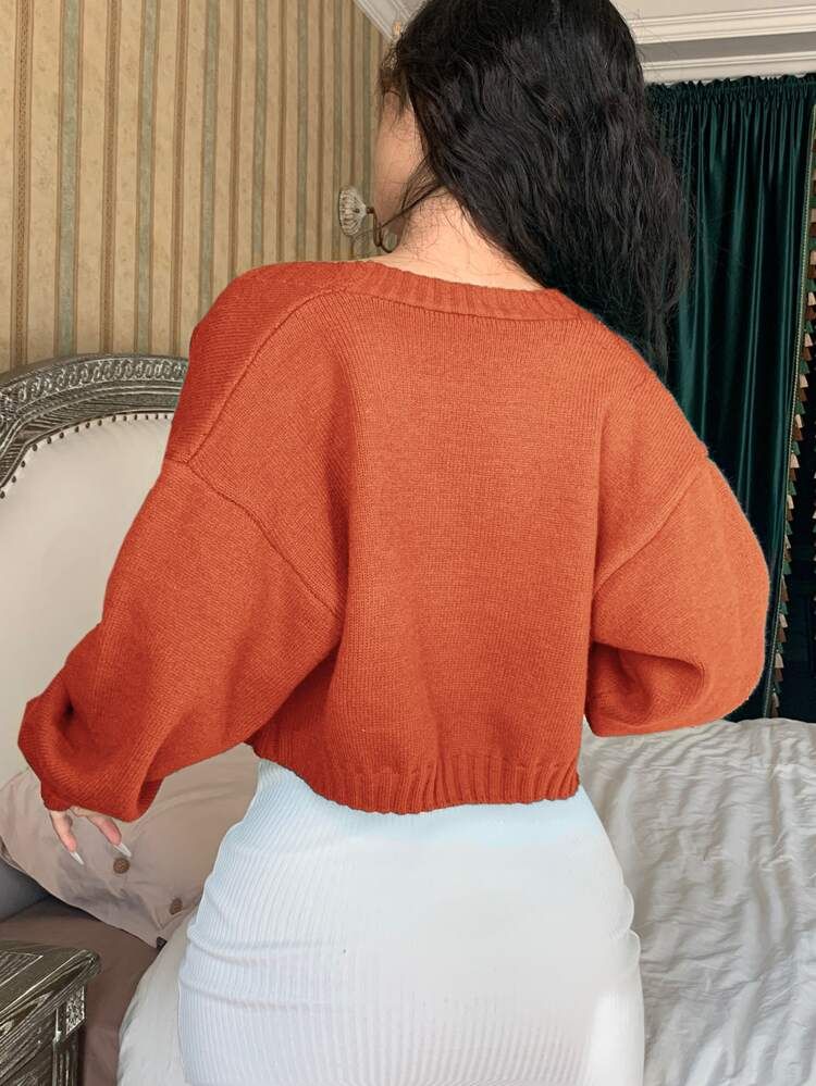 Solid Crop Knit Top & Drop Shoulder Cardigan | SHEIN