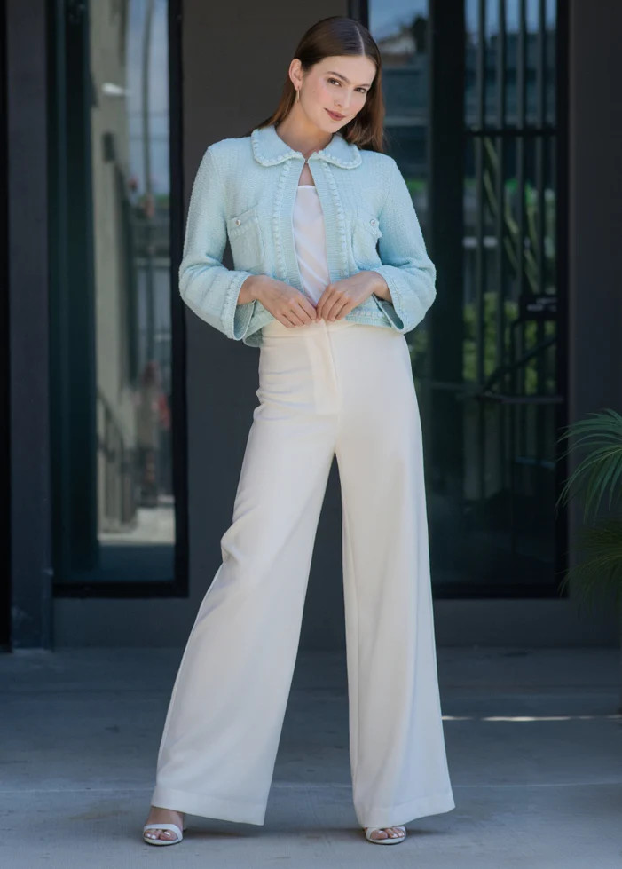 Eleanor Double Lined Ivory Wide Leg Pants | Benaar La