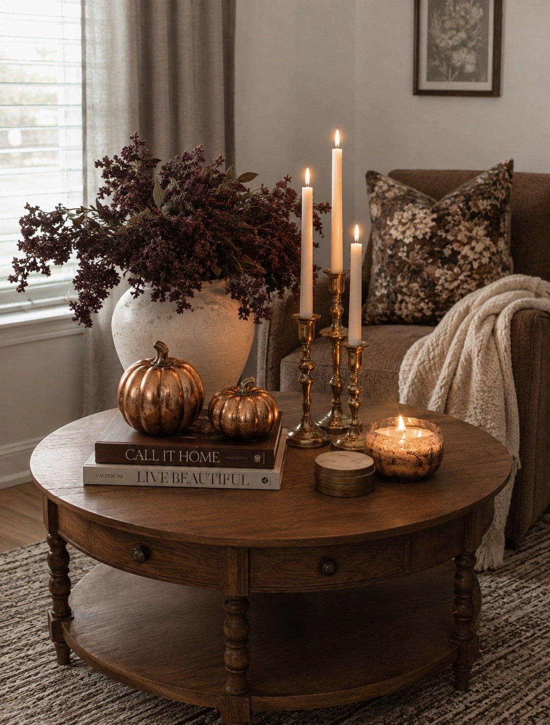 The kind of fall decor that doesn’t scream fall 🍂🤎 Rich wood tones, moody florals, brass details + subtle pumpkins for an elevated, collected look. So many good finds in this setup! #FallHomeDecor #FallStyling #LTKFinds #HomeDecor

#LTKSaleAlert #LTKSeasonal #LTKHome