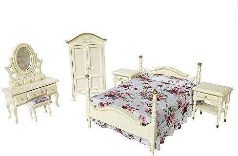 iLAND Dollhouse Furniture Bedroom incl Bed Dressing Table Beside Tables Cabinet of Doll House Min... | Amazon (US)