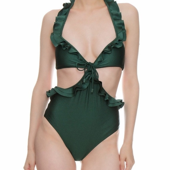 Zimmermann- NWT Dark Forest Green Ruffle Cut out One Piece Swimsuit | Poshmark