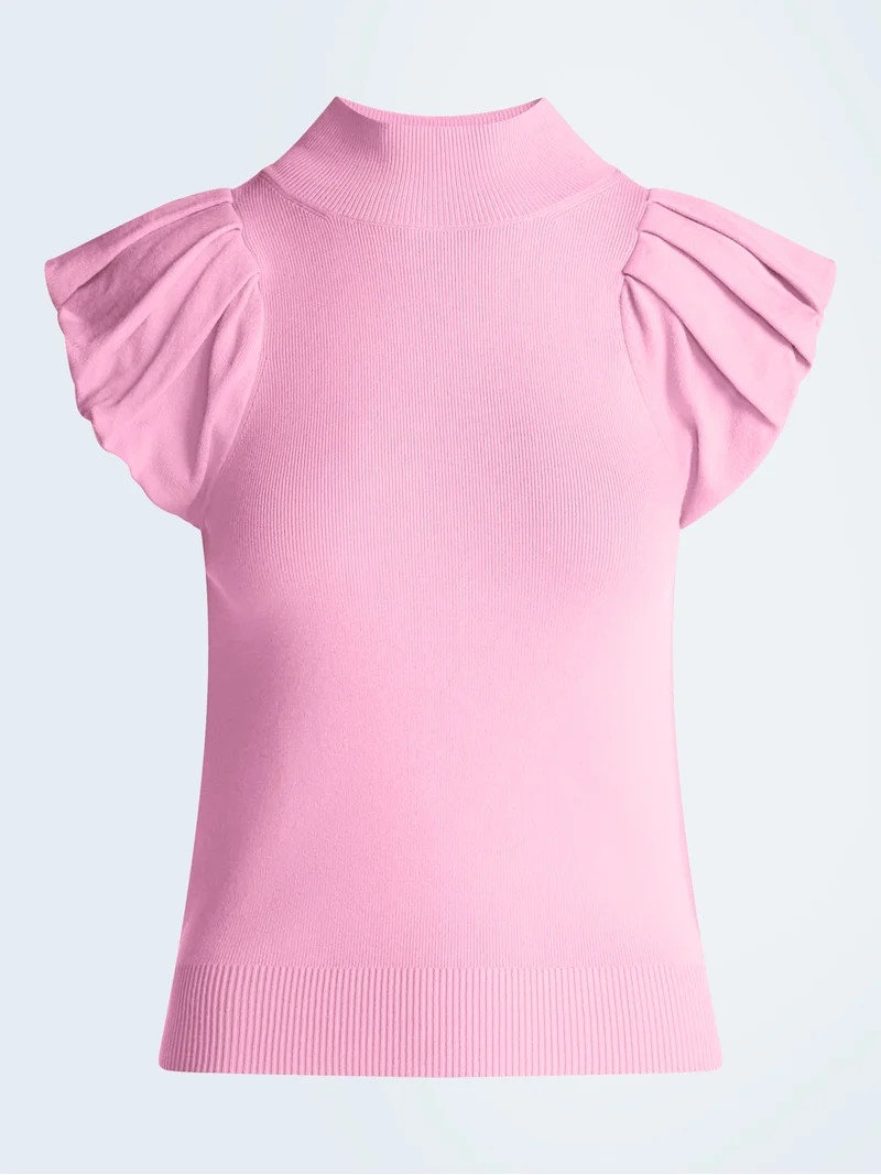 Scoop Women's Mock Neck Top with Bubble Cap Sleeves, Sizes XS-XXL | Walmart (US)