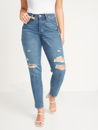 Curvy High-Waisted OG Straight Button-Fly Distressed Ankle Jeans for Women | Old Navy (US)