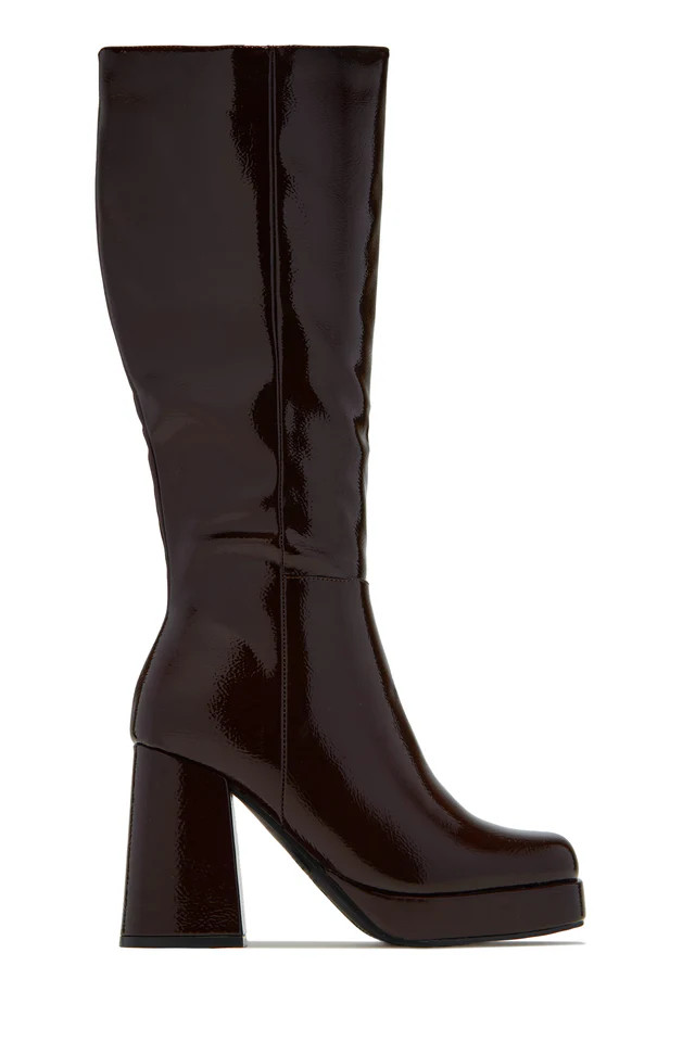 Miss Lola | Kami Brown Platform Block Heel Boots | MISS LOLA