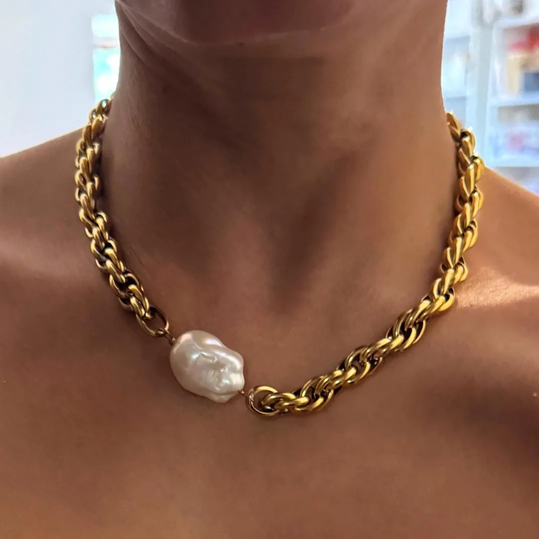 Chunky Gold Tone Baroque Pearl Pendant Necklace: Statement Jewelry | Etsy (US)