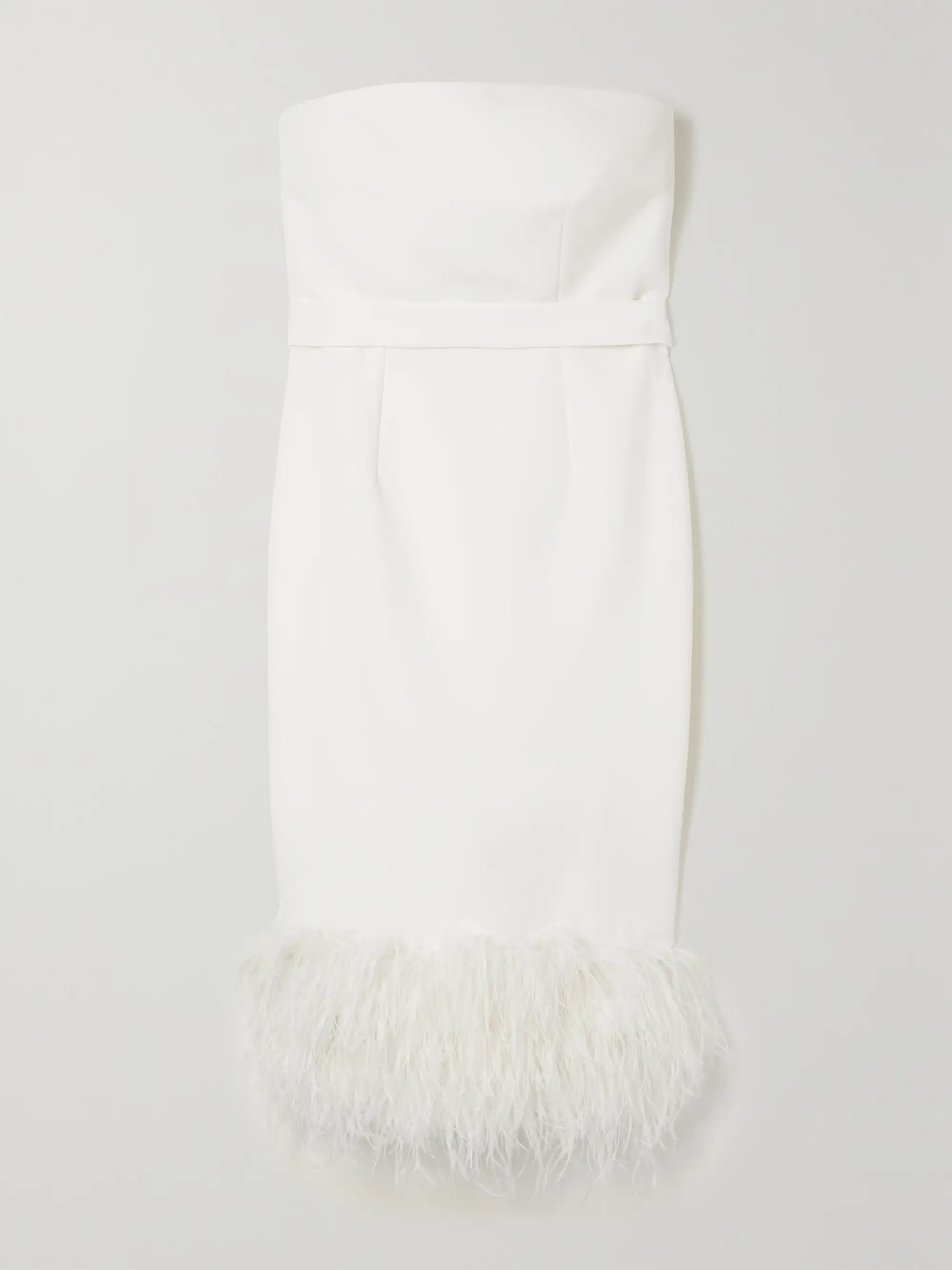 White Goya strapless feather-trimmed crepe midi dress | SAFIYAA | NET-A-PORTER | NET-A-PORTER APAC