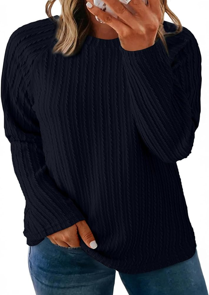 Eytino Plus Size Tops for Women Long Sleeve Crewneck Loose Casual 2025 Fall Fashion Knit Basic Te... | Amazon (US)