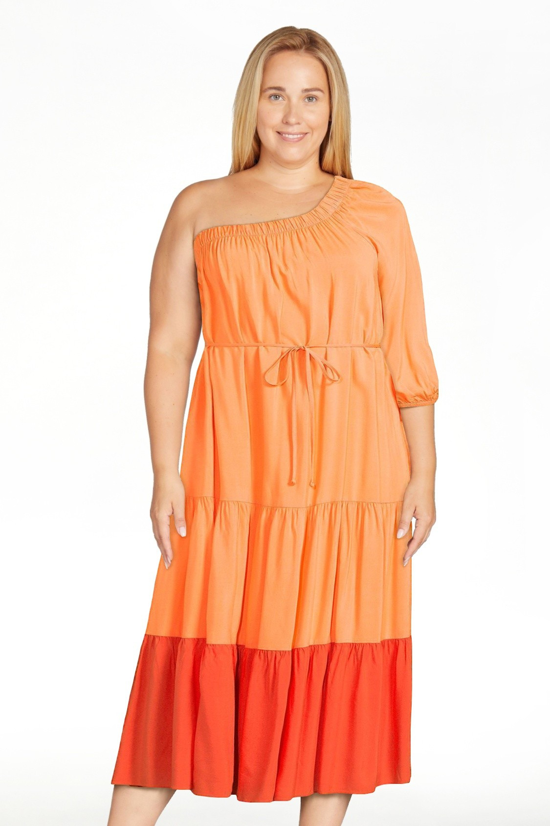 Scoop Women's One Shoulder Color Block Maxi Dress with Tie Front - Walmart.com | Walmart (US)