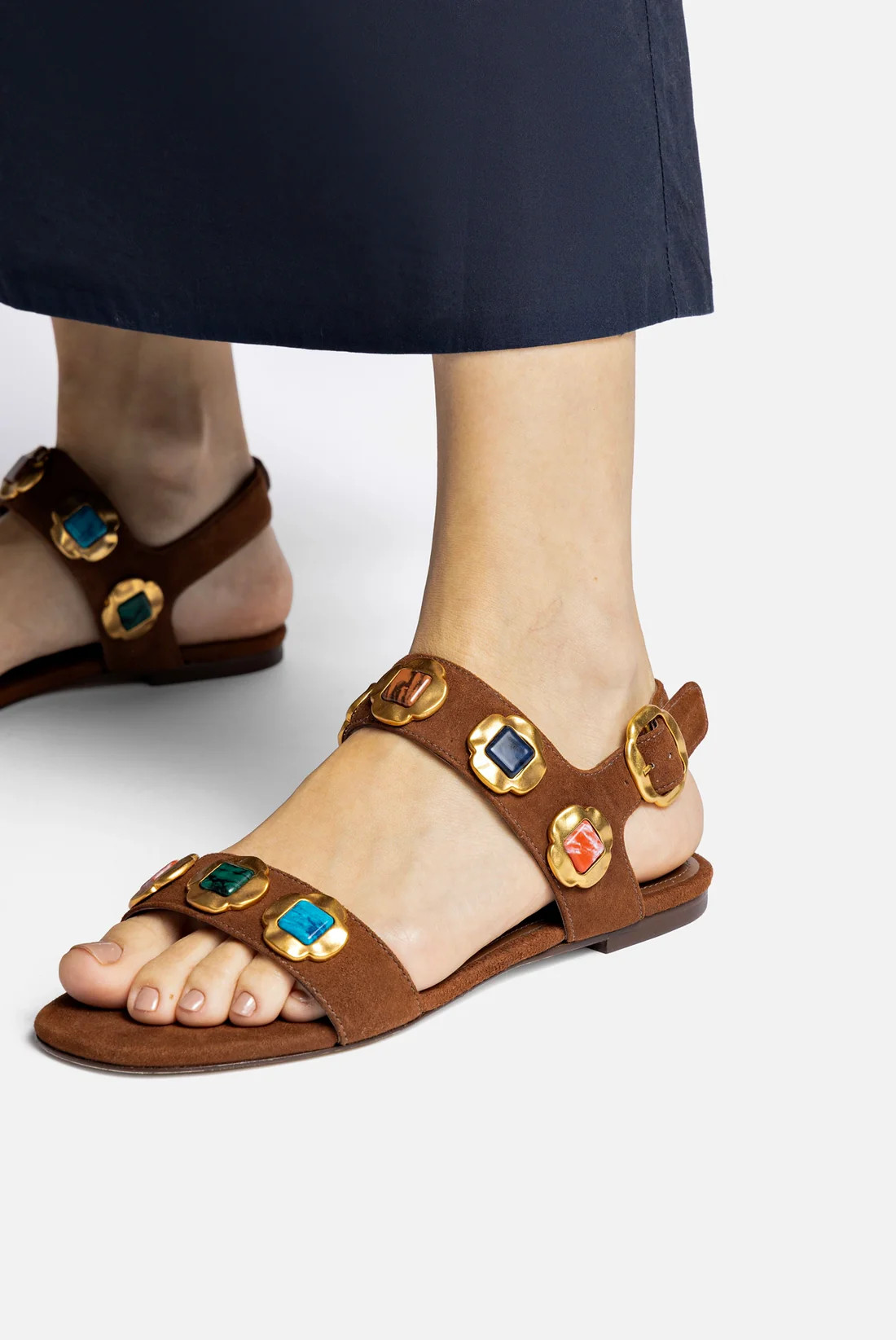 Milan Gioiello Flat In Burnt Umber Leather | Larroude