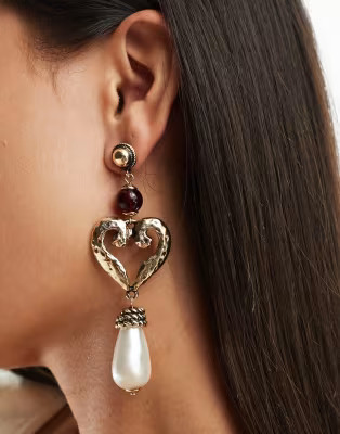 Reclaimed Vintage statement earrings with faux pearl in burnished gold | ASOS (Global)