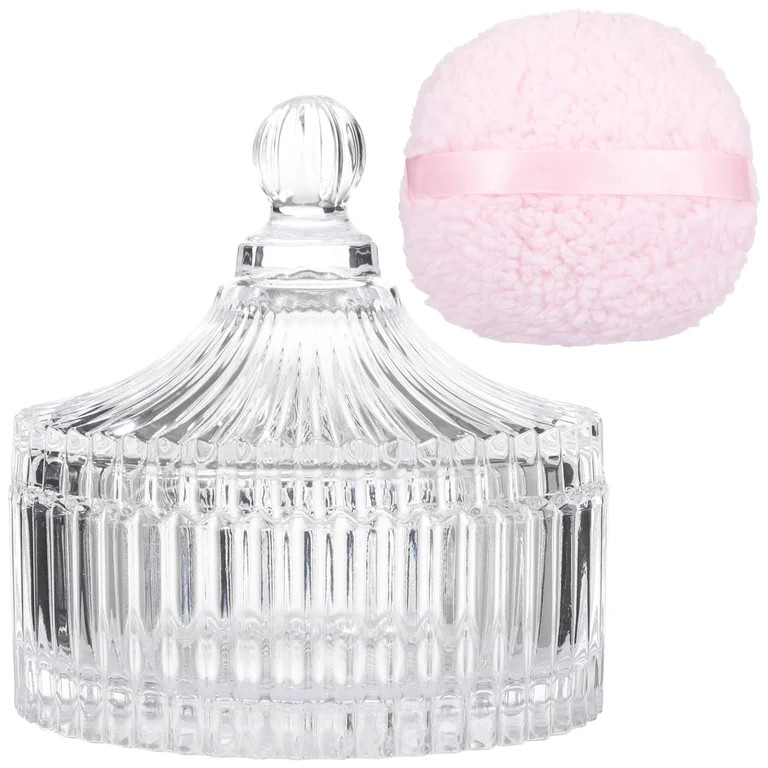 2 PCS Glass Powder Puff Container Set, Decorative Jars with Lid, Large Powder Puffs, Ideal for Ad... | Walmart (US)