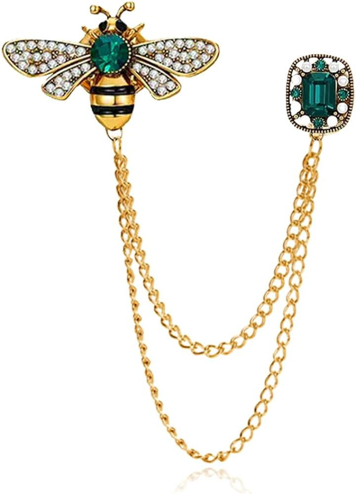 Crystal Insect Bee Brooch Pin Vintage Long Tassel Bee Chain Lapel Pin Rhinestone Bee Corsage Suit... | Amazon (US)