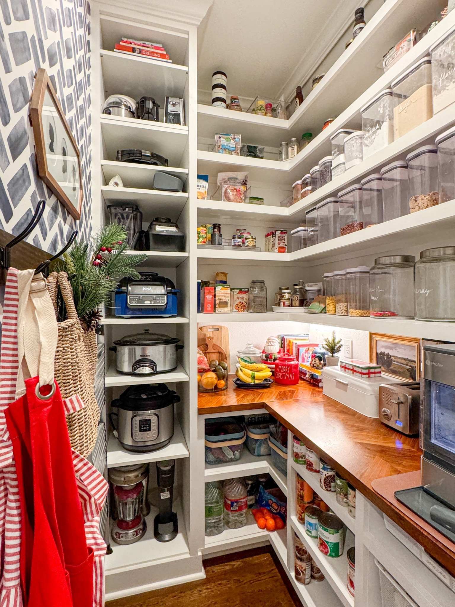 Appliance tower pantry IKEA hack & herringbone wood countertop. 

#LTKHome