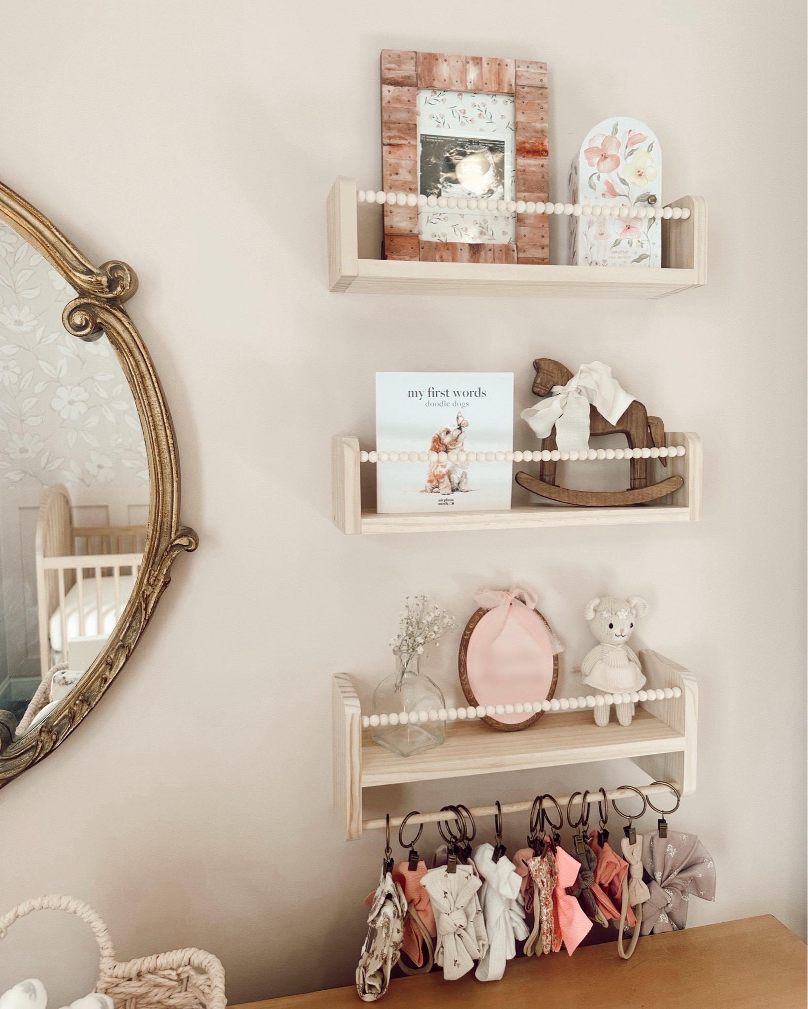 got some of the rest of the hanging shelves decor in 🫧✨💓🍼🥹 this little horse is so adorbs! 
And her little name sign from Etsy! The seller was so easy to work with and I’m just obsessed! Perfect for if you wanna use after baby is here to announce her name! 💖
@amazon @walmart @Etsy 

#LTKHome #LTKBaby #LTKmomlife