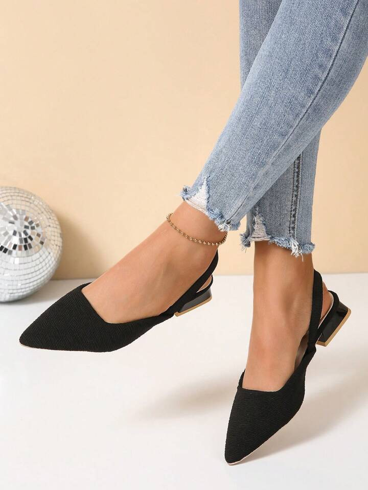 Elegante Flats Slingback Para Mulheres , Preto Poliéster Exterior Sapatilhas Flats | SHEIN