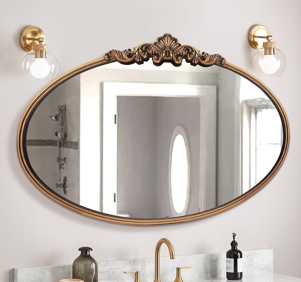 Oval Mirror,Gold Traditional Vintage Ornate Baroque Mirror,Antique Brass Mirror for Entryway/Fire... | Amazon (US)
