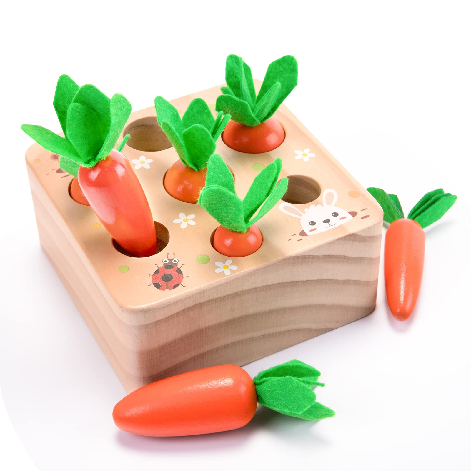 Montessori Toys for 1 Year Old, Carrots Harvest Wooden Baby Toys for 6-12 Months Educational Shape Sorting Matching Toys for Toddler Fine Motor Skill Development, Gift for Kids Birthday Easter Toys | Amazon (US)
